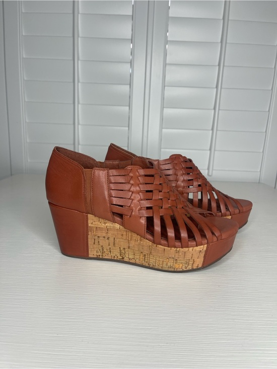 Chocolat Blu Shoes - Chocolat Blu Woven Leather Cork Wedge Sandals - Cognac